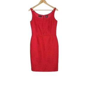 VTG DANA BUCHMAN Red Pineapple Print 100% Cotton Pique Midi Dress Womens Size 8